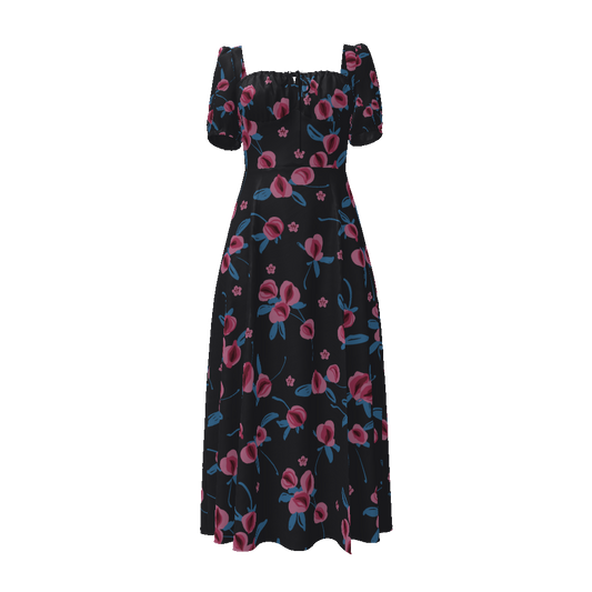 Valentine’s Day dress,Meowyoface ,Hannah sung,Valentine’s Day ,Black pink floral dress,Floral black dress,Pink floral black dress,Pink floral white dress,Vagina dress,Vaginal dress,Vagina floral dress,Vagina flower dress,MOQ1,Delivery days 5