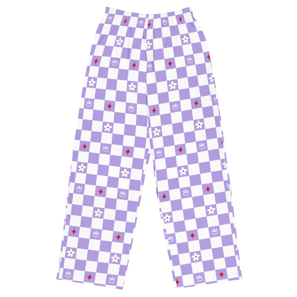 Floral Checkerboard Wide Leg Unisex Pants