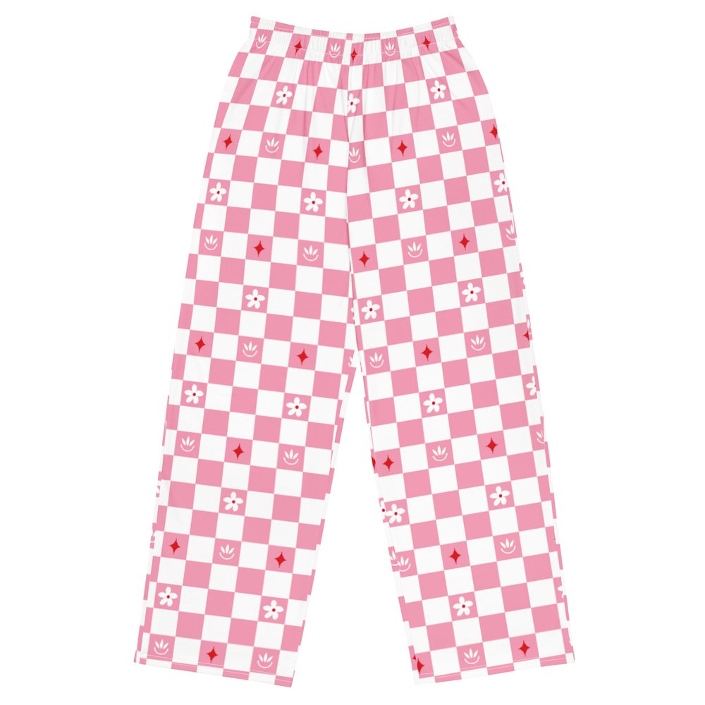 Floral Checkerboard Wide Leg Unisex Pants