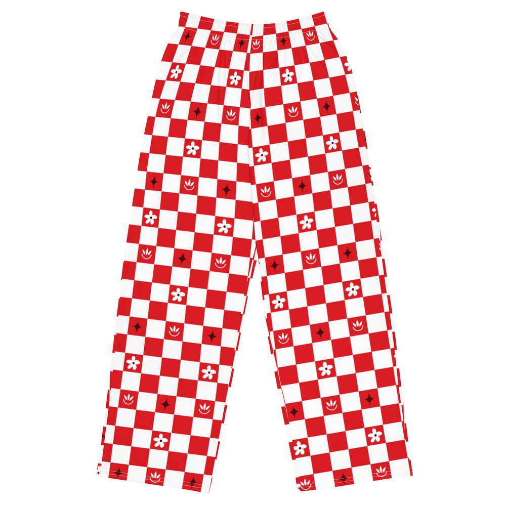Floral Checkerboard Wide Leg Unisex Pants
