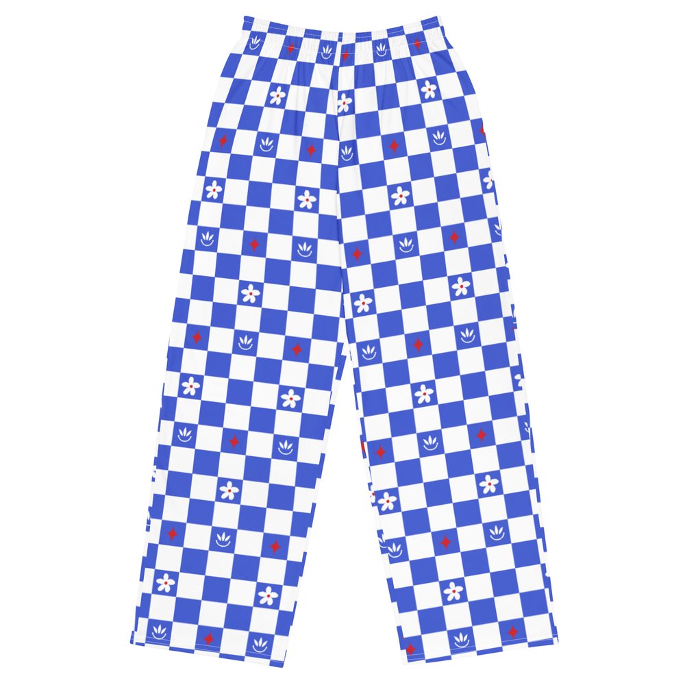 Floral Checkerboard Wide Leg Unisex Pants