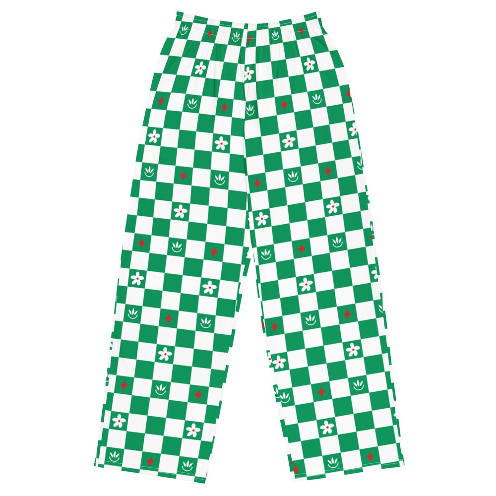 Floral Checkerboard Wide Leg Unisex Pants